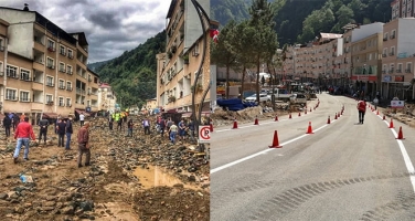 Dereli ilçe merkezinde 2 metre balçıkla kaplı olan ana cadde temizlendi, asfalt serildi